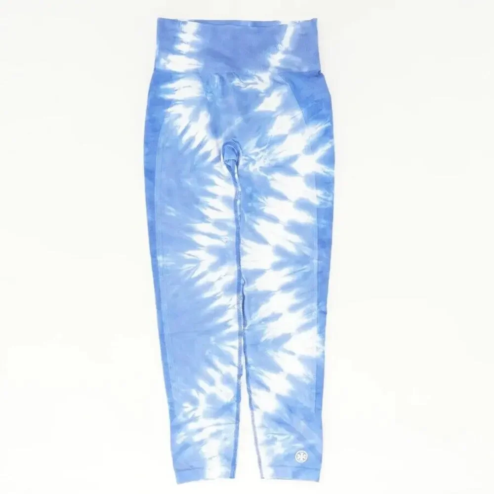 Tory Burch Sport Womens Leggings Size Medium Blue Pastel Tie Dye Yoga